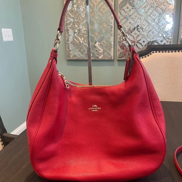 Coach Pebbled Leather Red Hobo Bag - Picture 1 of 14